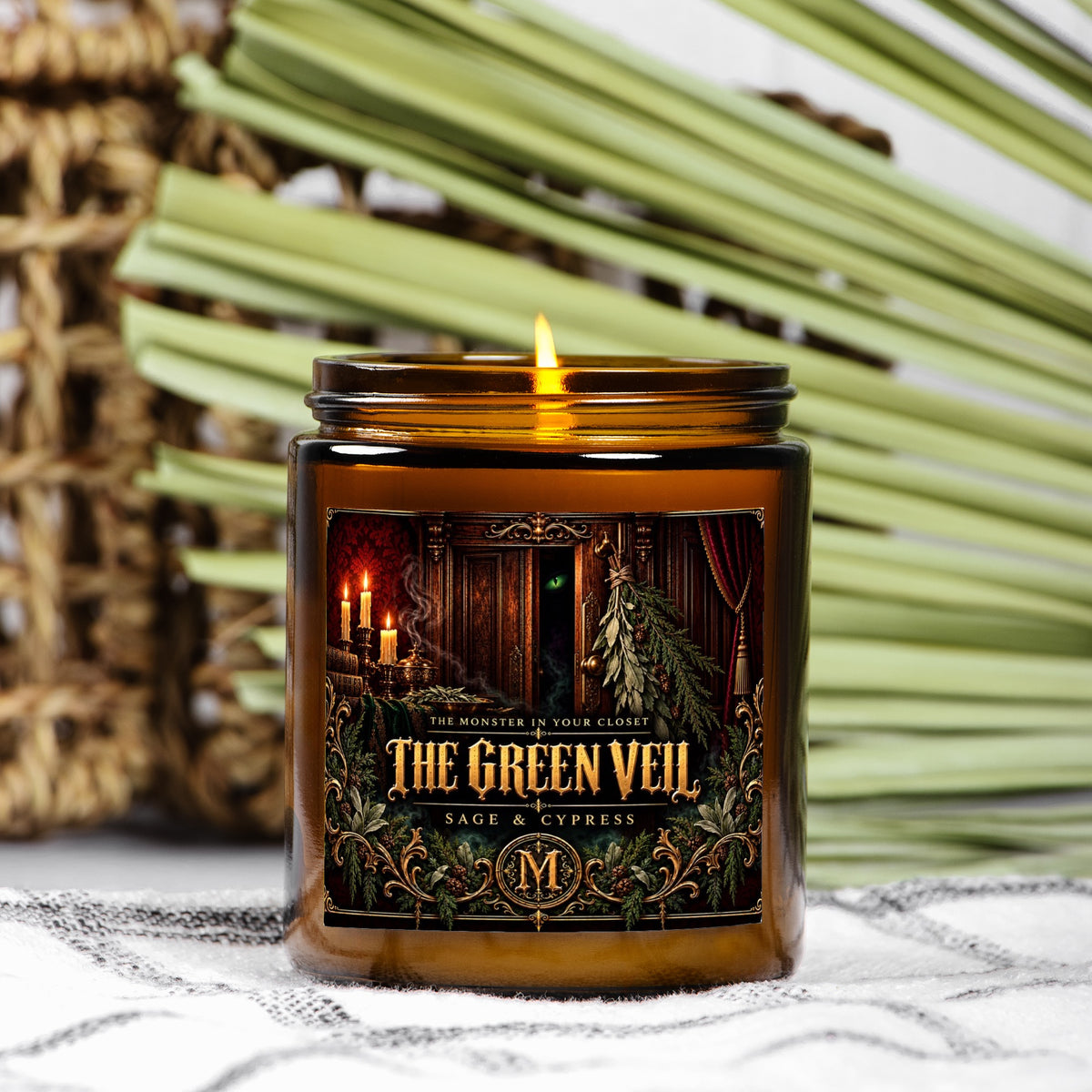 The Green Veil — Sage & Cypress Scented Candle - 9 oz Amber Glass