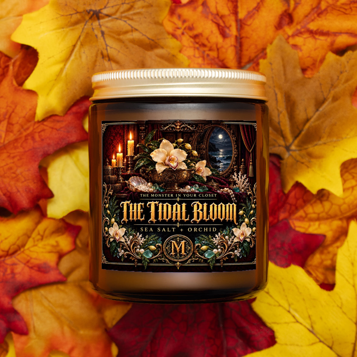 The Tidal Bloom — Sea Salt + Orchid Scented Candle - 9 oz Amber Glass