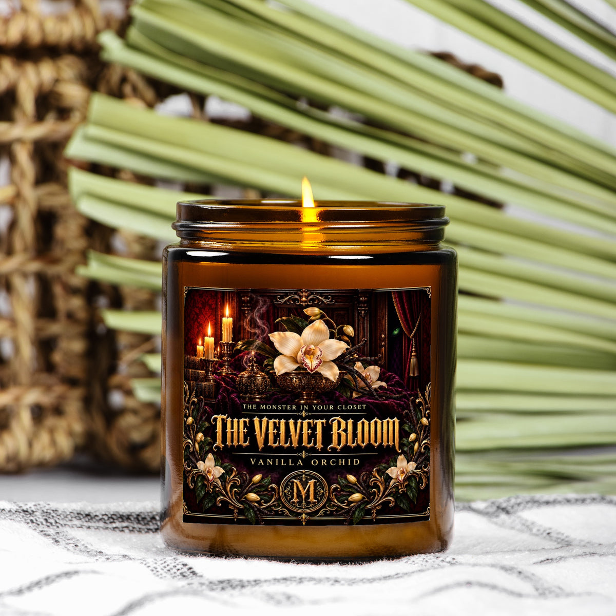 The Velvet Bloom — Vanilla Orchid Scented Candle - 9 oz Amber Glass