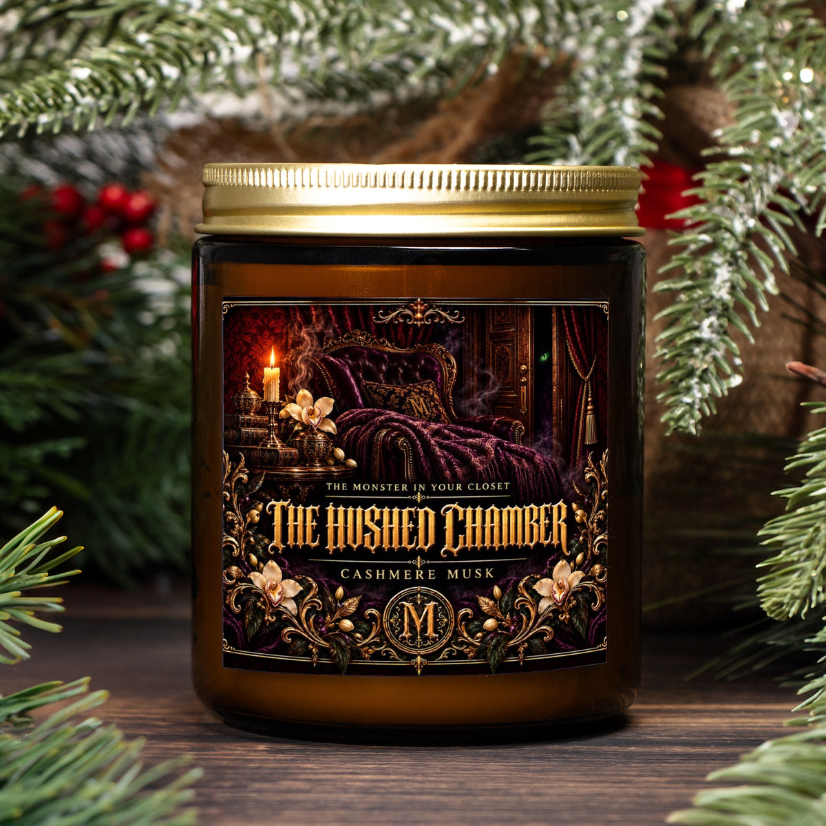 The Hushed Chamber — Cashmere Musk Scented Candle - 9 oz Amber Glass