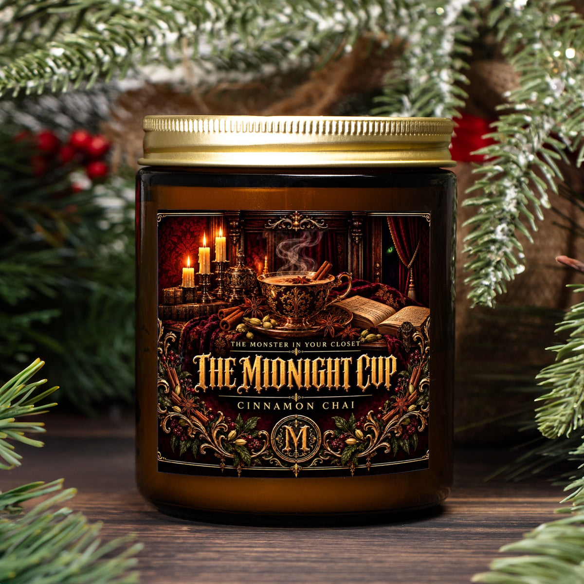 The Midnight Cup — Cinnamon Chai Scented Candle - 9 oz Amber Glass