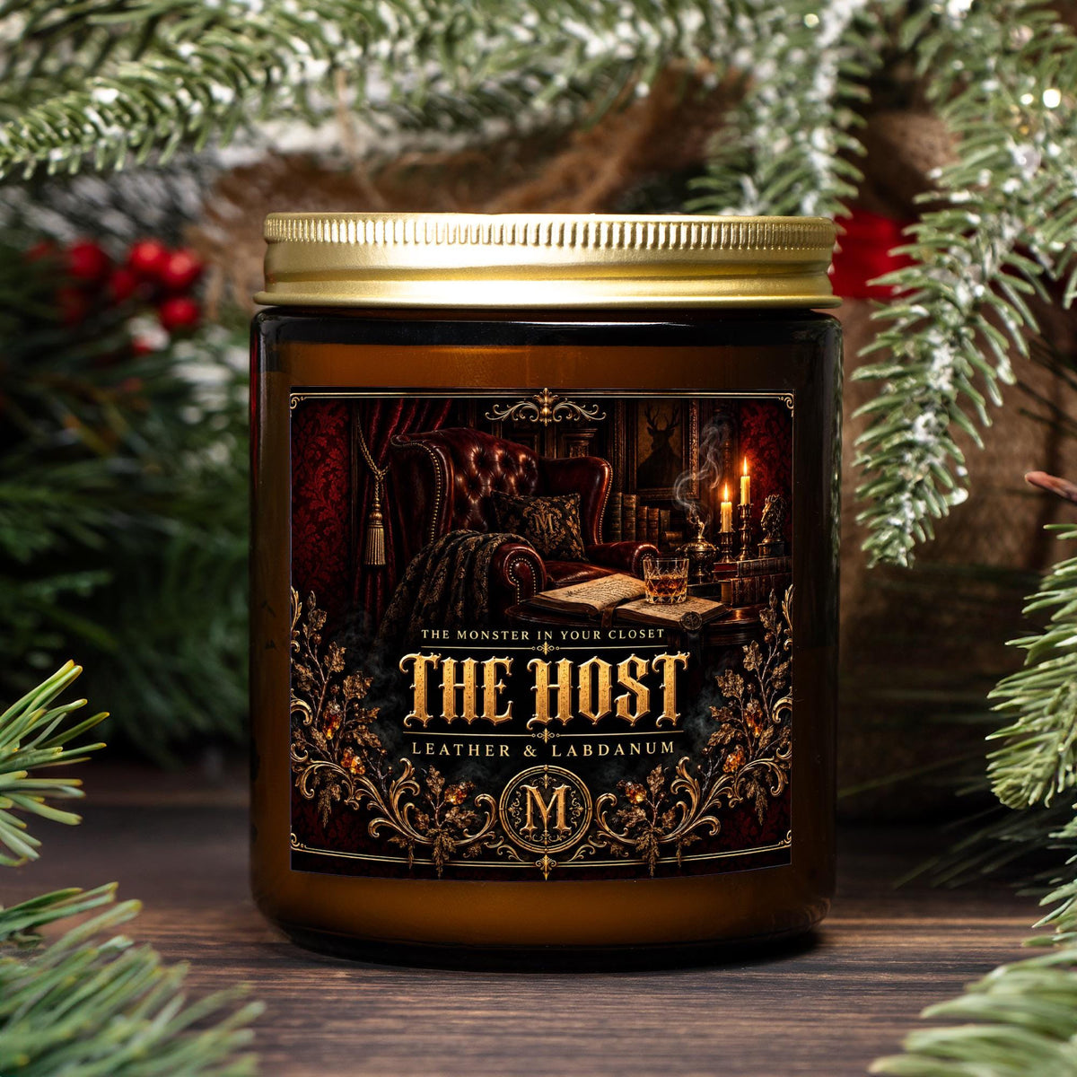 The Host Candle | Leather & Labdanum | 9 oz Amber Jar