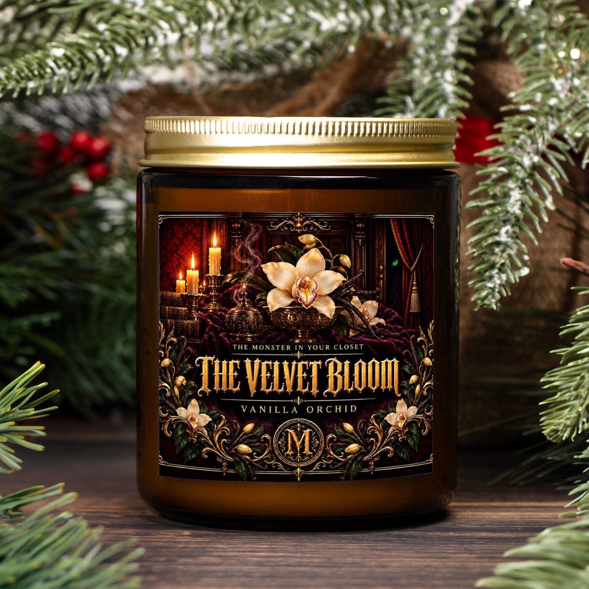 The Velvet Bloom — Vanilla Orchid Scented Candle - 9 oz Amber Glass