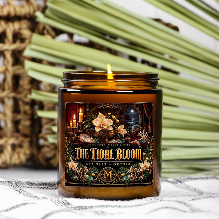 The Tidal Bloom — Sea Salt + Orchid Scented Candle - 9 oz Amber Glass