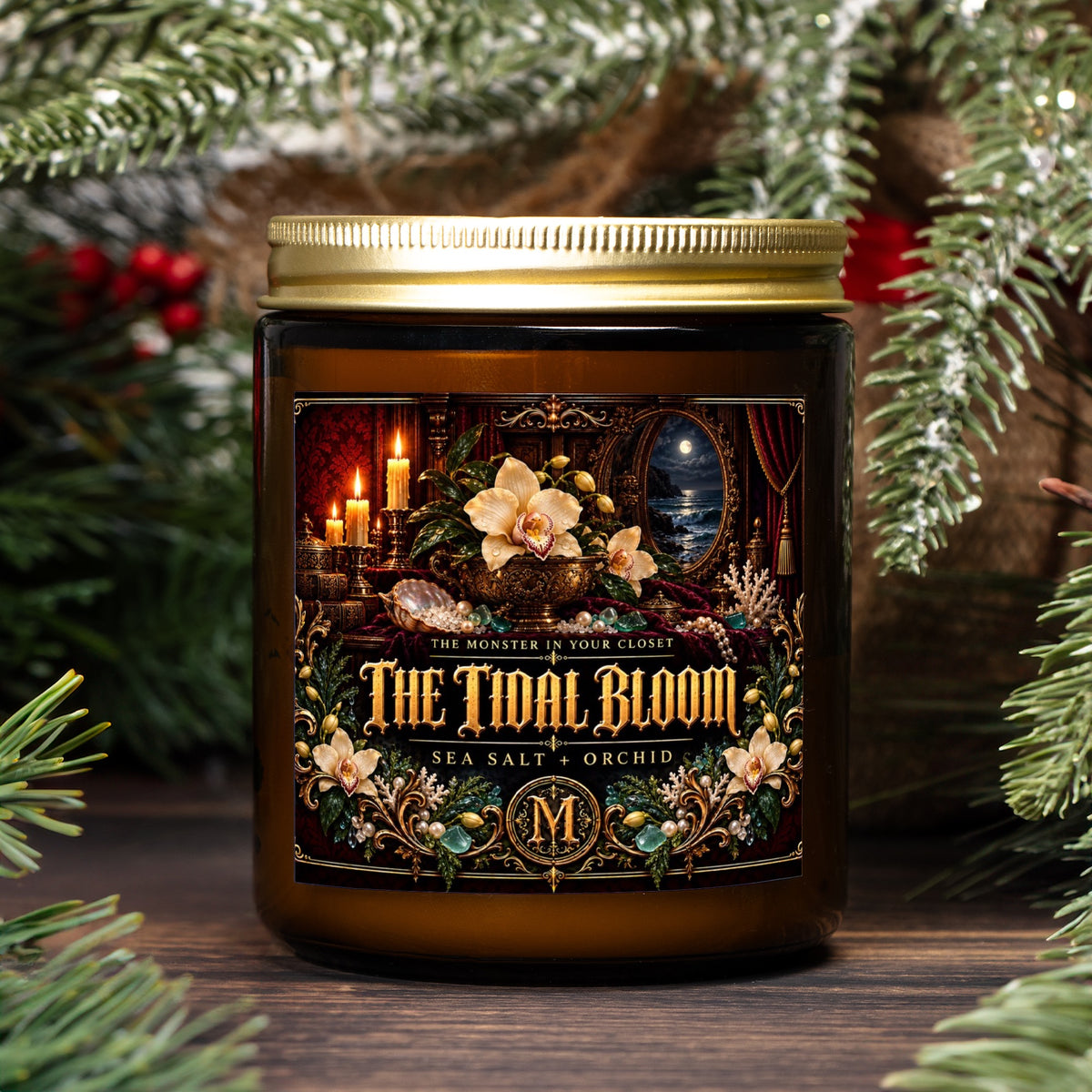 The Tidal Bloom — Sea Salt + Orchid Scented Candle - 9 oz Amber Glass