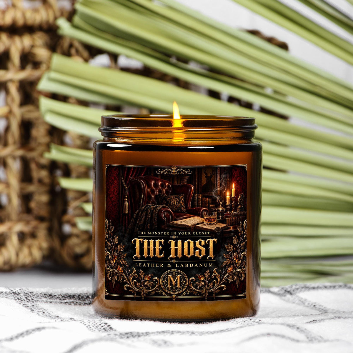 The Host Candle | Leather & Labdanum | 9 oz Amber Jar
