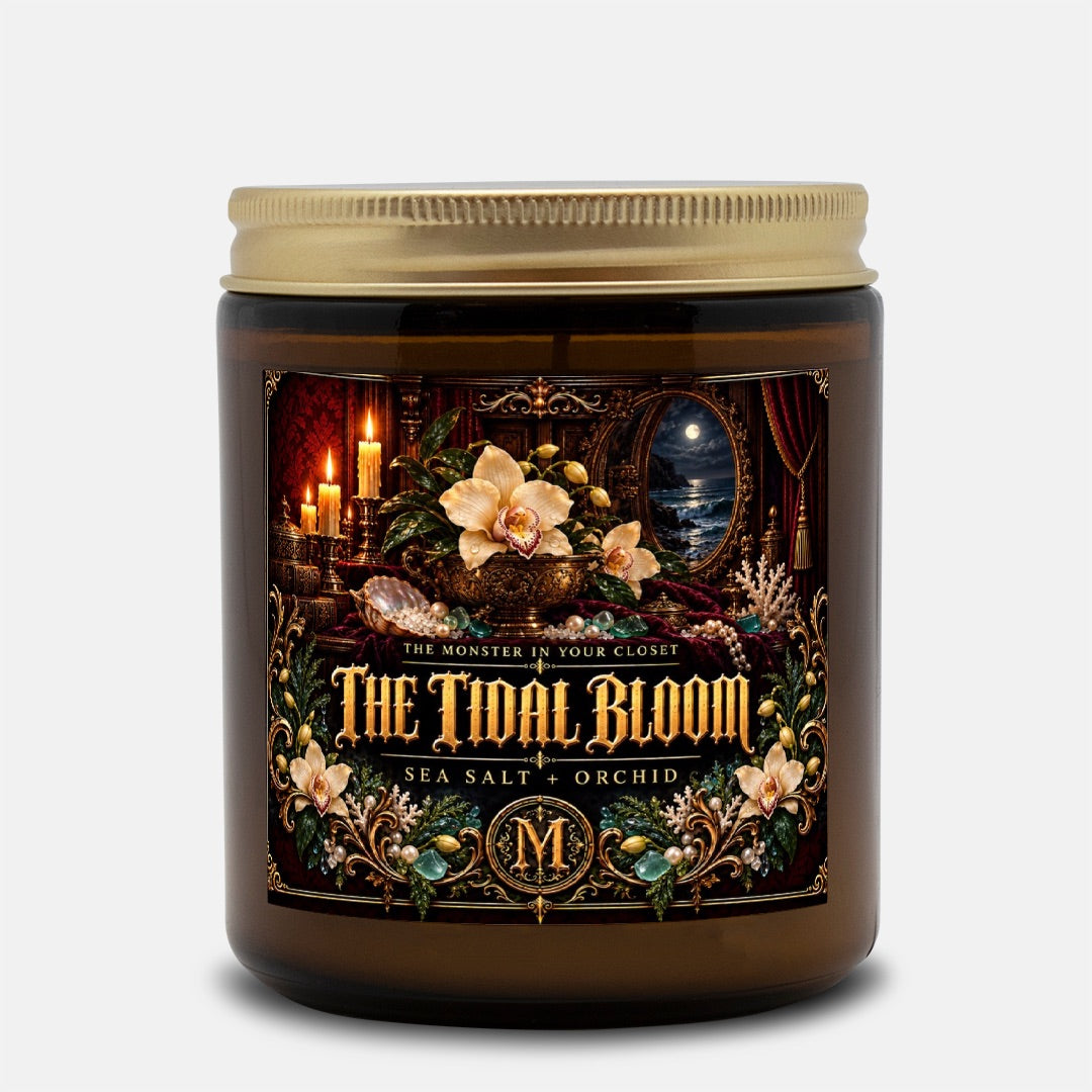 The Tidal Bloom — Sea Salt + Orchid Scented Candle - 9 oz Amber Glass