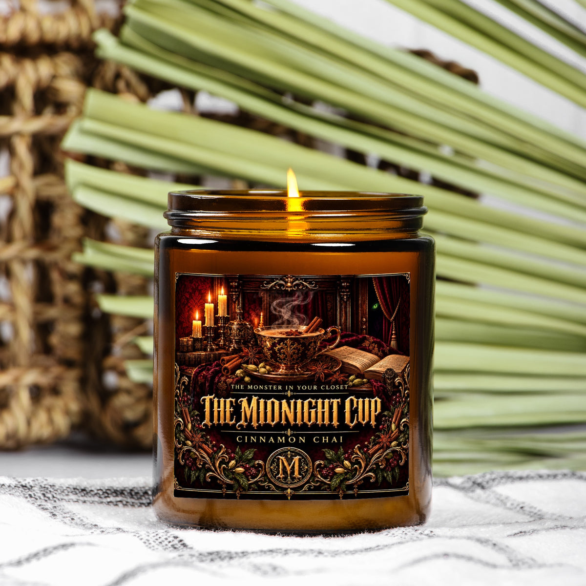 The Midnight Cup — Cinnamon Chai Scented Candle - 9 oz Amber Glass