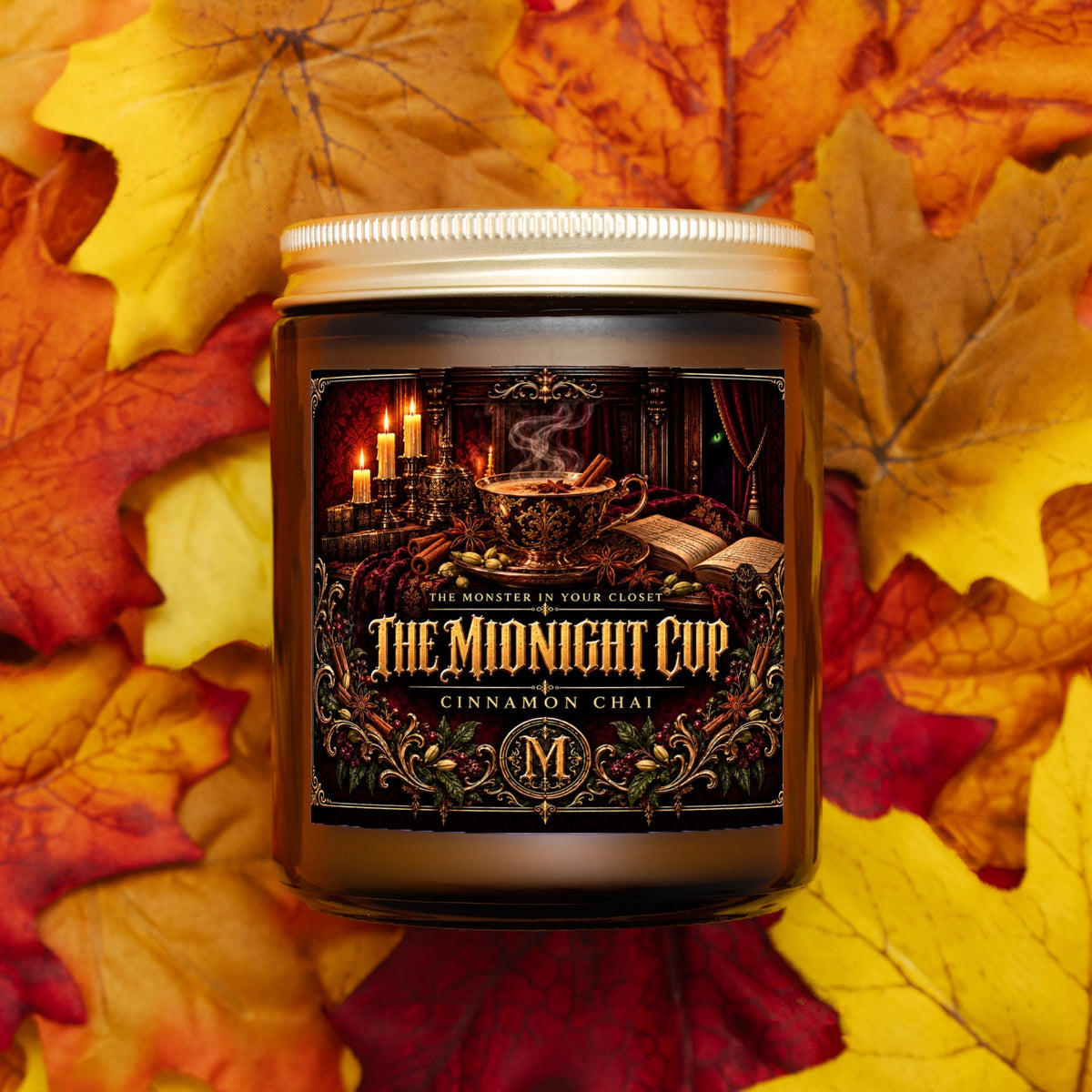 The Midnight Cup — Cinnamon Chai Scented Candle - 9 oz Amber Glass