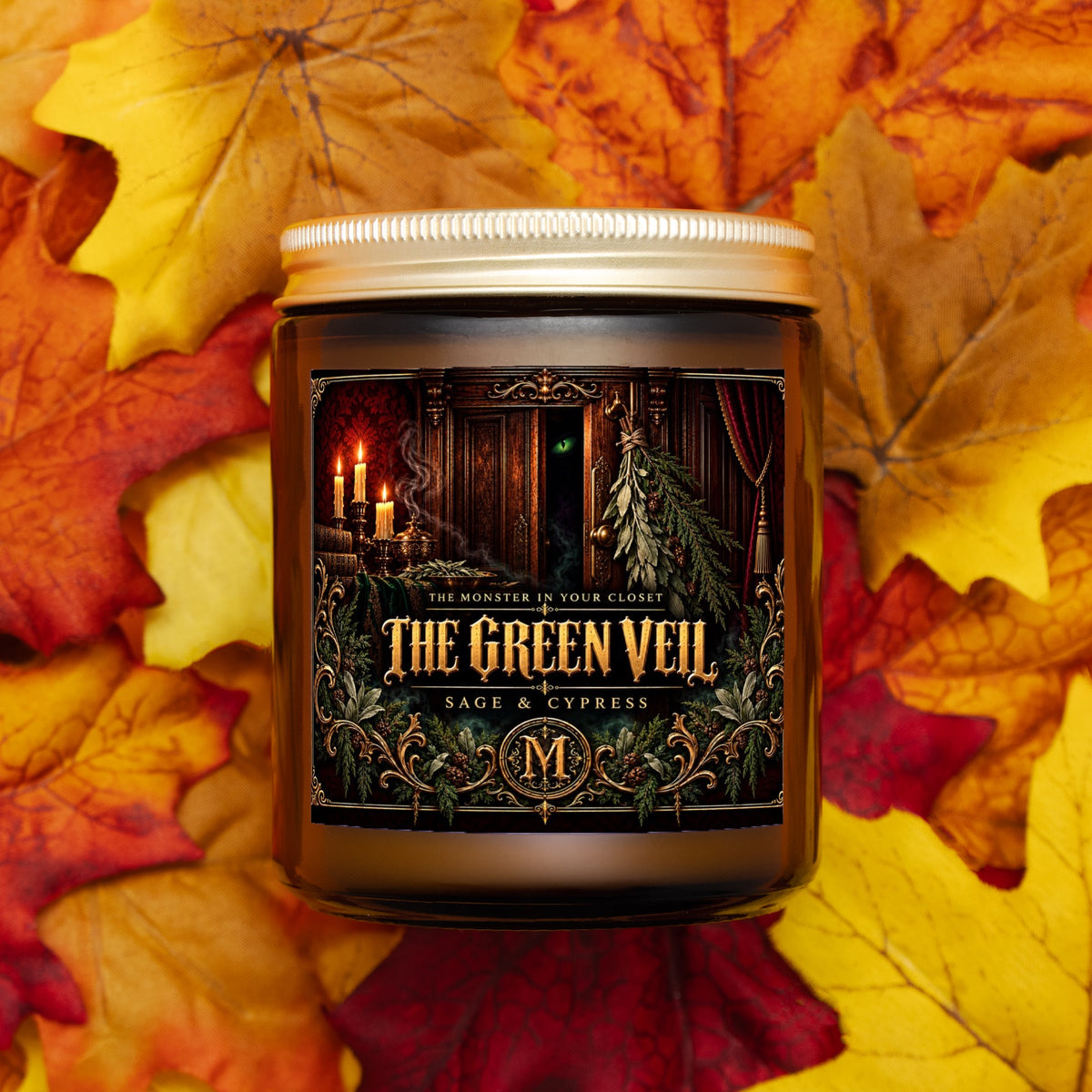 The Green Veil — Sage & Cypress Scented Candle - 9 oz Amber Glass