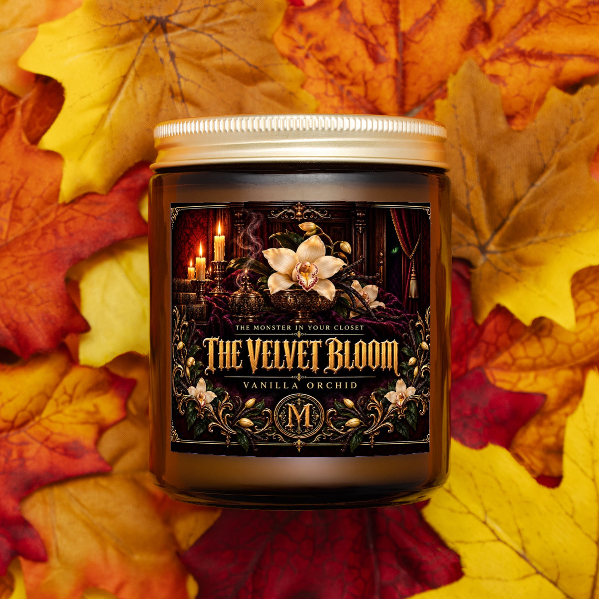 The Velvet Bloom — Vanilla Orchid Scented Candle - 9 oz Amber Glass